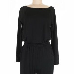 Women's Black Long-Sleeve Jumpsuit with Elastic Waist